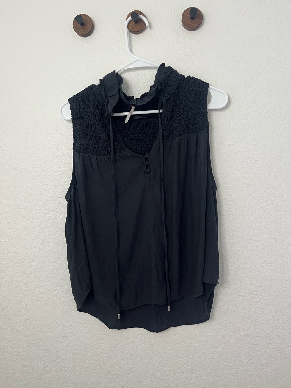 Free People Black Ruffle Tie Neck Sleeveless Top